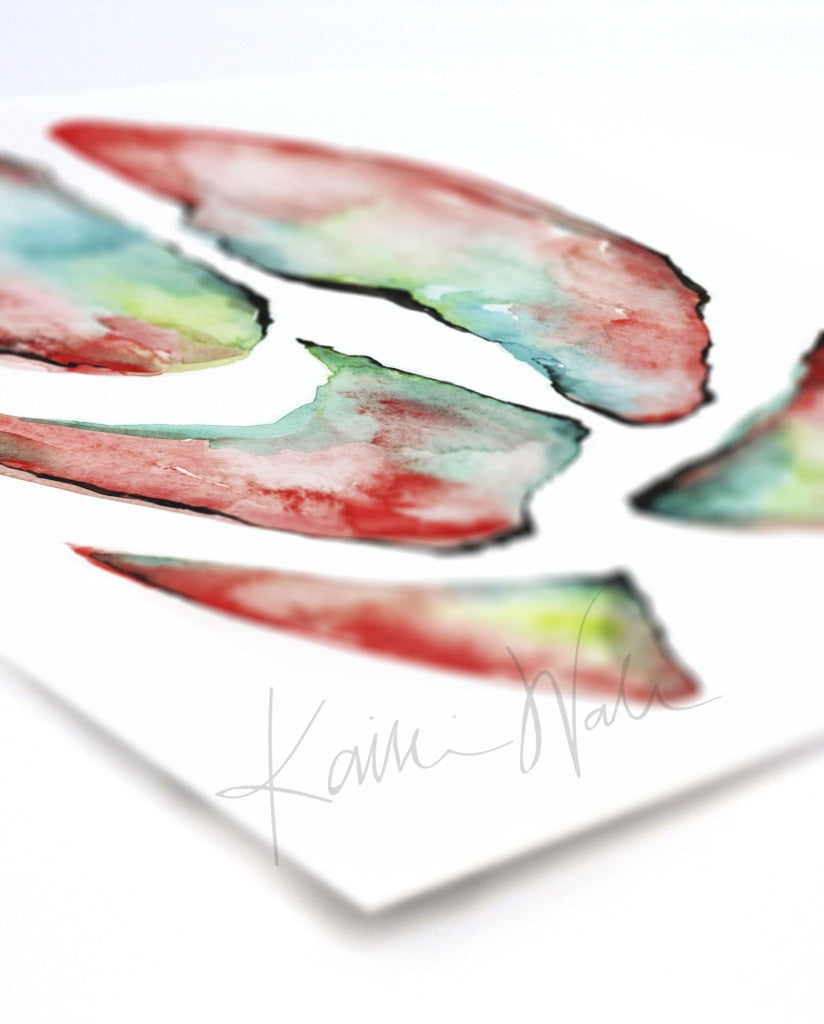 Lungs In Teal Green And Red Print Watercolor