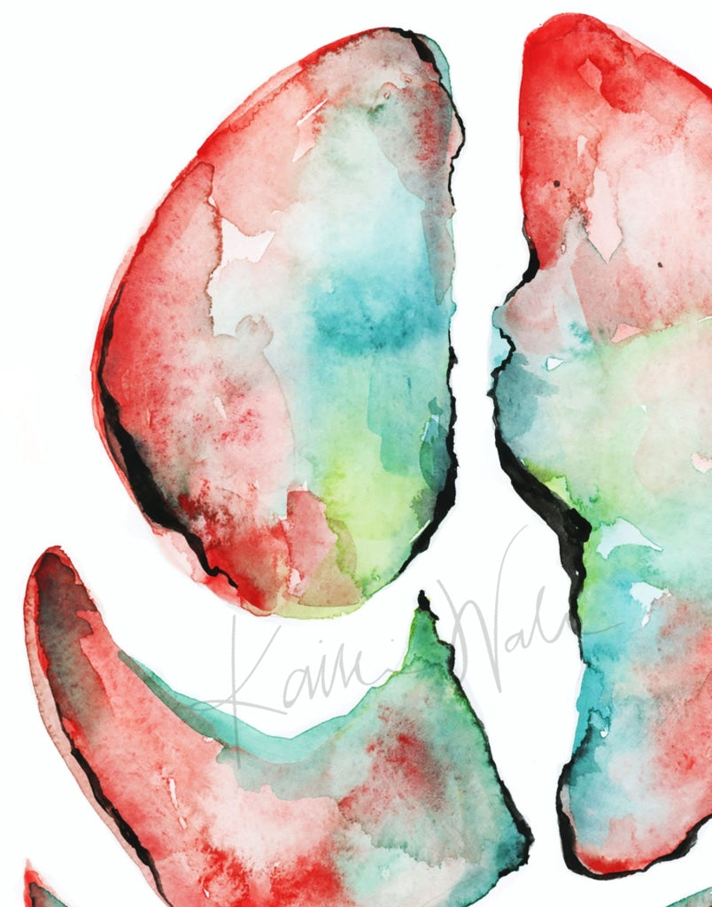 Lungs In Teal Green And Red Print Watercolor