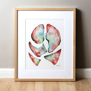 Lungs In Teal Green And Red Print Watercolor