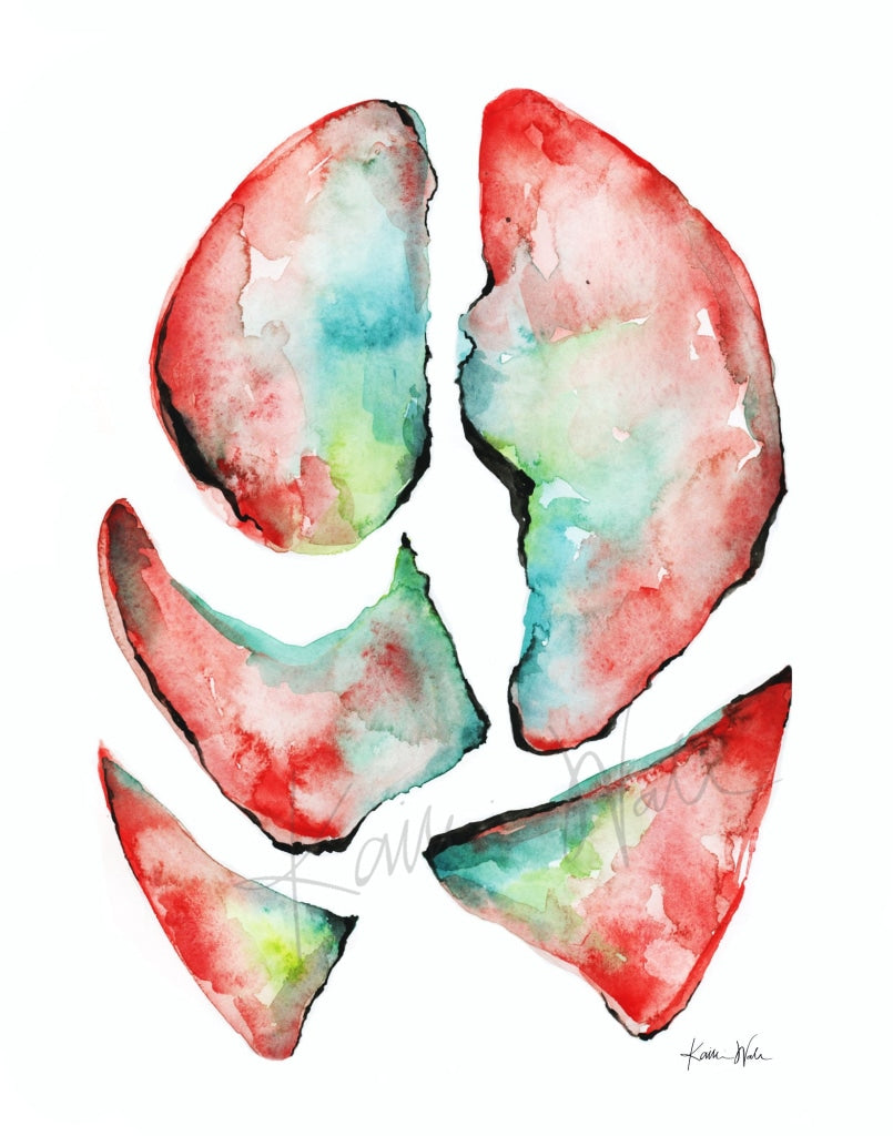 Lungs In Teal Green And Red Print Watercolor