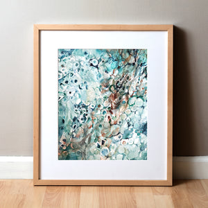 Framed watercolor painting of a histological portrait of melanoma.