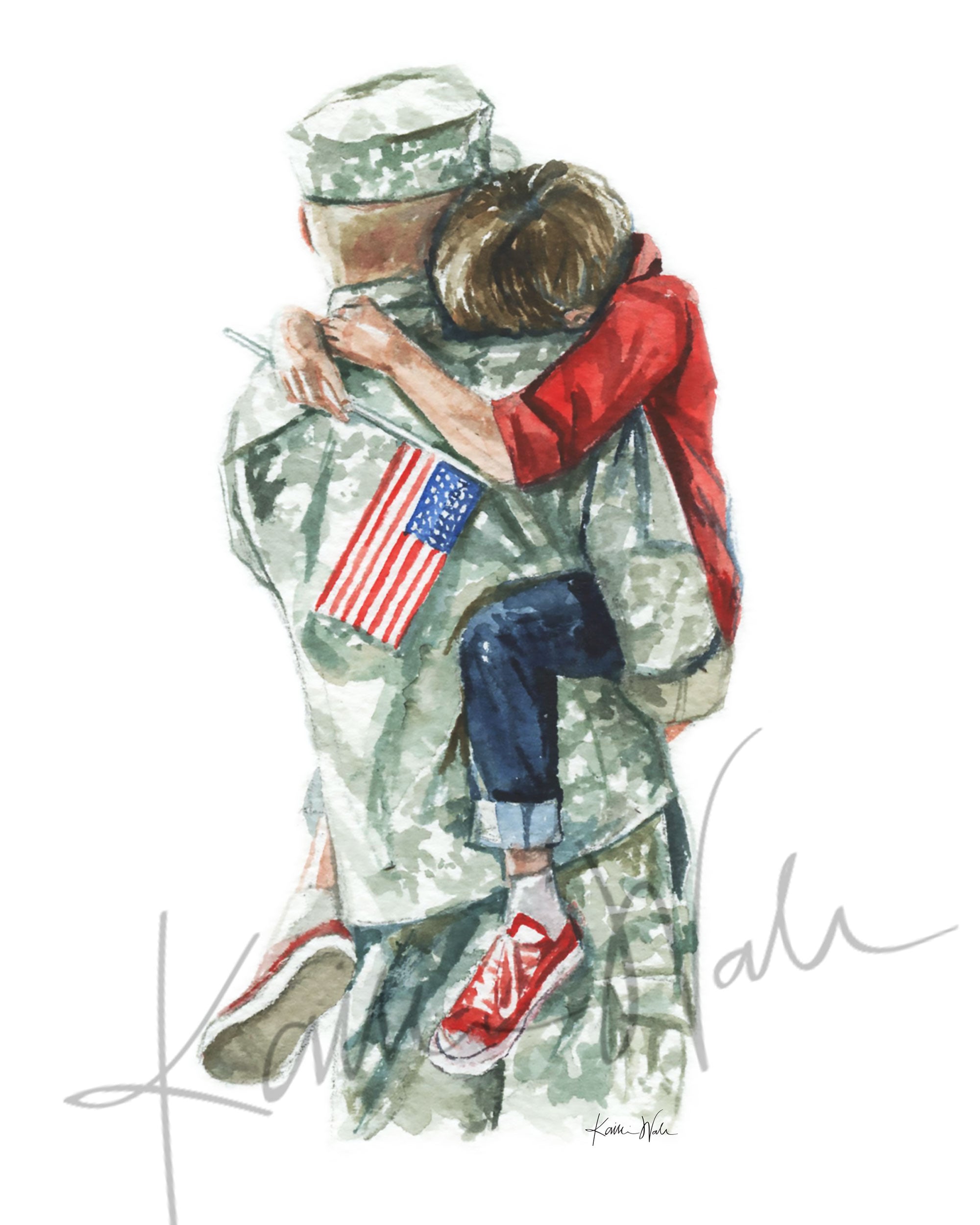 Military Hug Watercolor Print