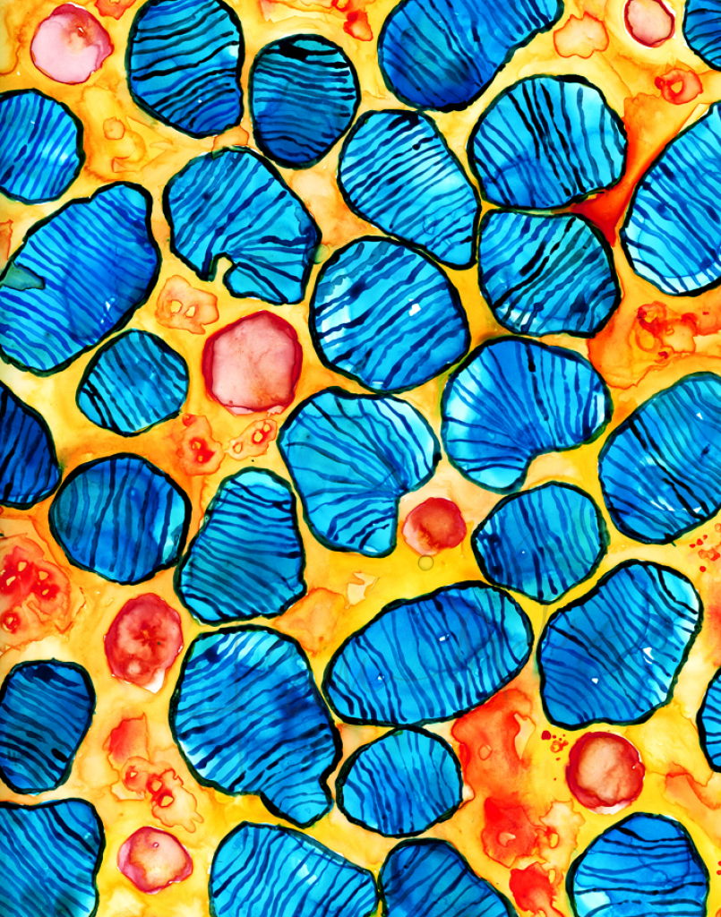 Abstract Mitochondria Print Watercolor