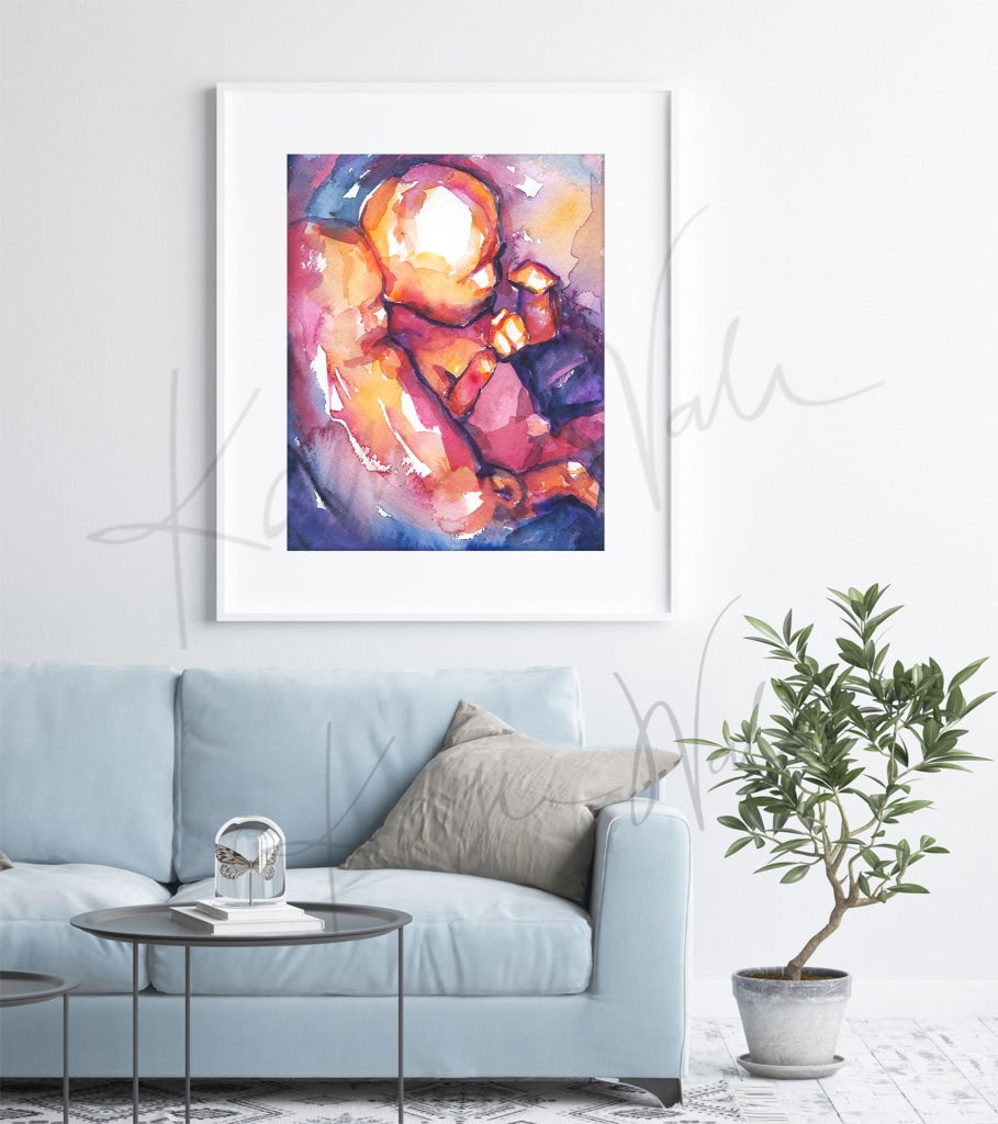 Twins In Utero Watercolor Print - 3D Ultrasound Obgyn Art
