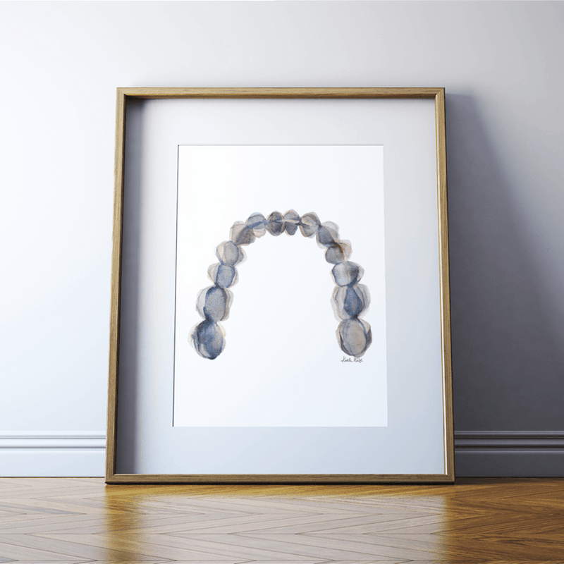 Blue Gray Arch Print Watercolor - Dental Art - Clinic Art - Gift for Dentist 