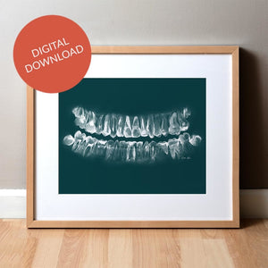 Pan X-Ray Teeth Watercolor Print In Teal - Digital Download