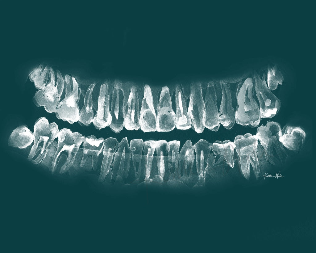 Pan X-Ray Teeth Watercolor Print In Teal - Digital Download