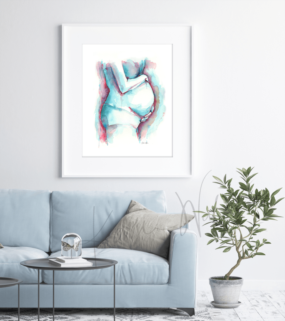 Framed Watercolor Print Mother With Child Hanging In Living Room