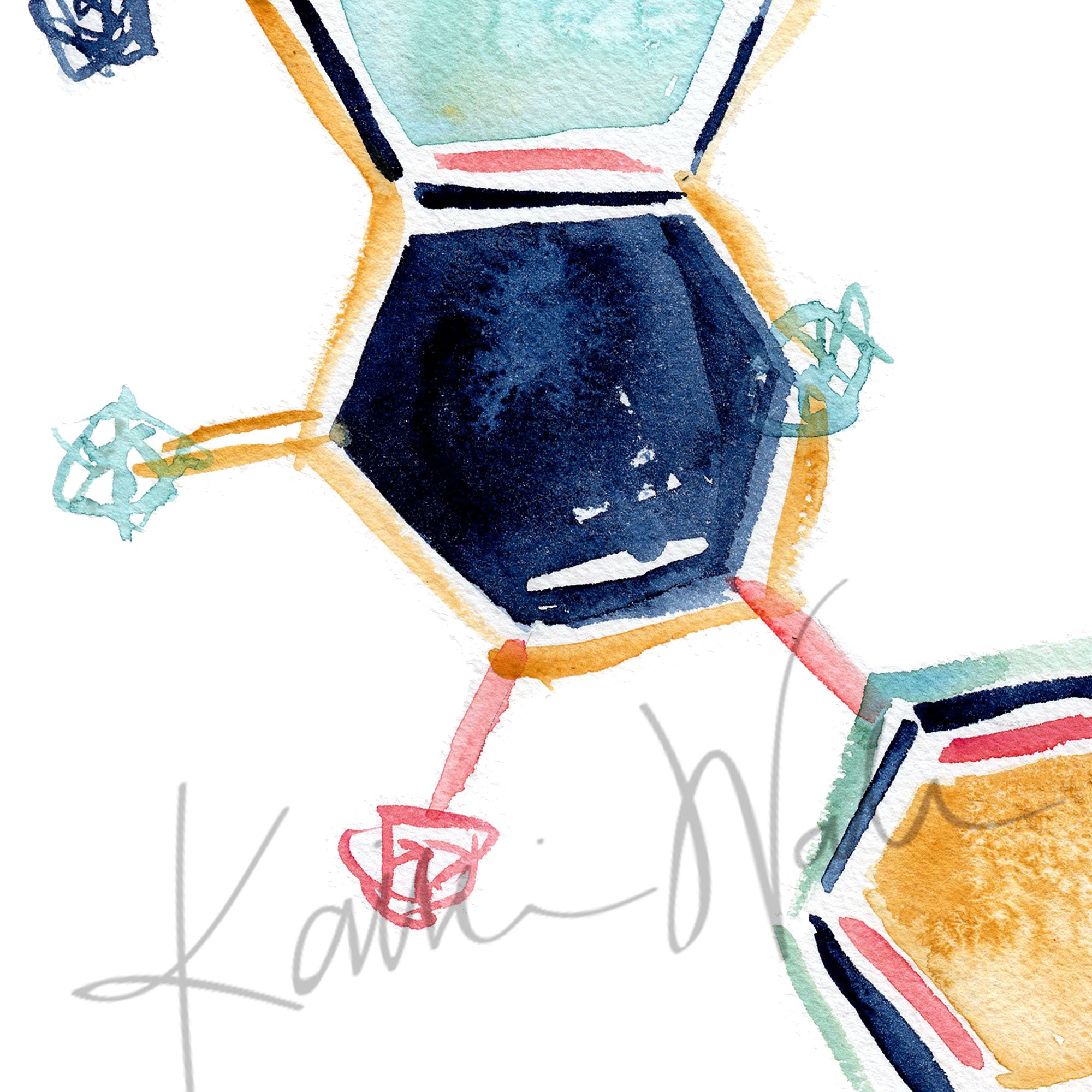 Zoomed in view of a watercolor painting of prolactin hormone molecular structure.