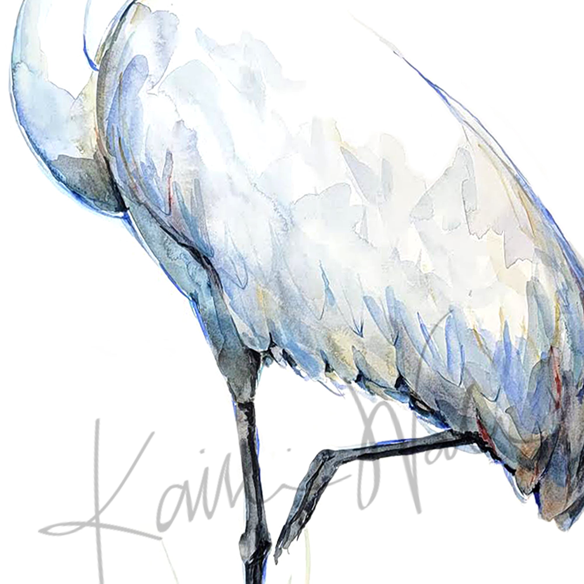 Sandhill Crane on One Foot Watercolor Print