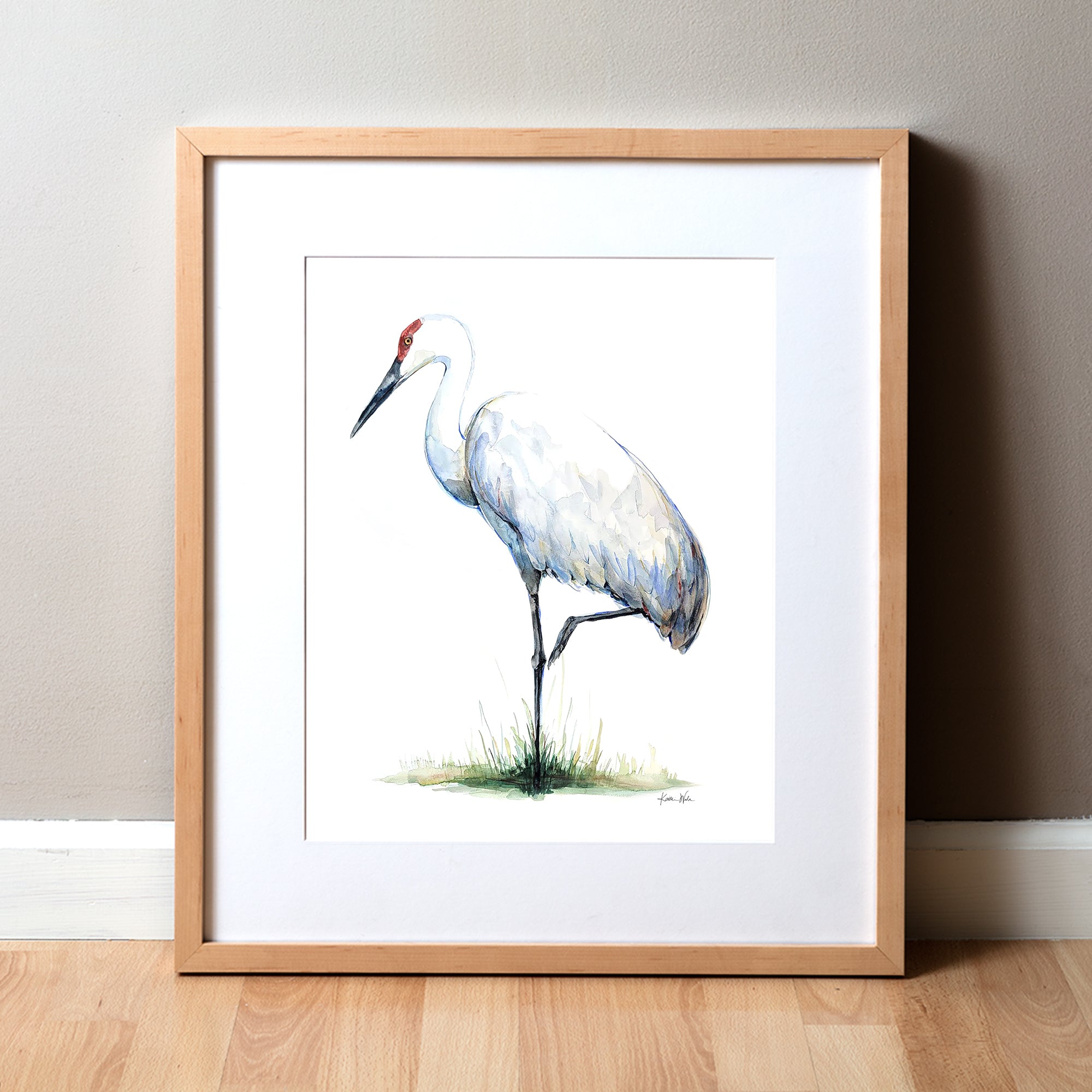 Sandhill Crane on One Foot Watercolor Print