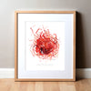 Framed watercolor painting of a macrophage cell.