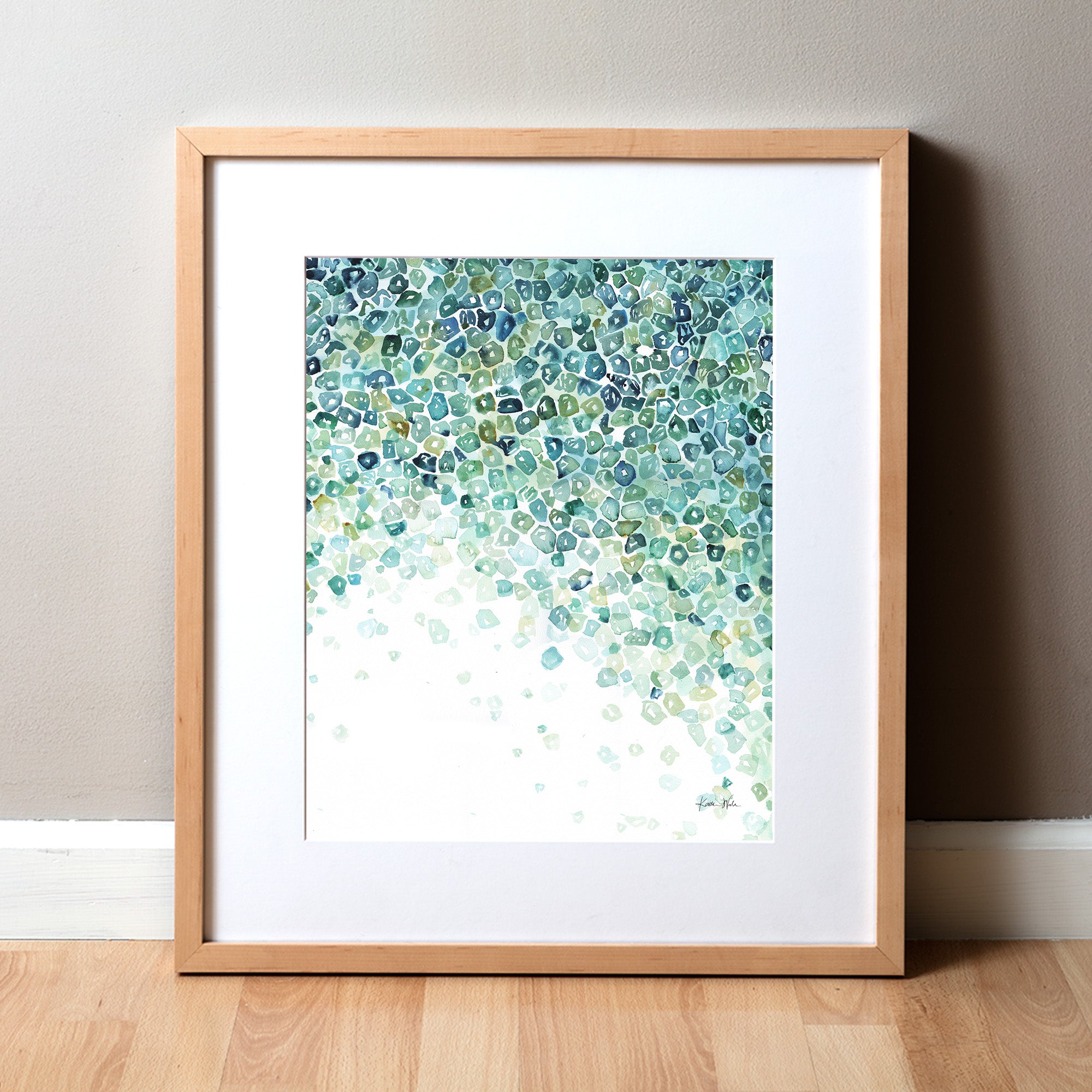 Framed watercolor painting of the tapetum lucidum tissue in animal eyes. 