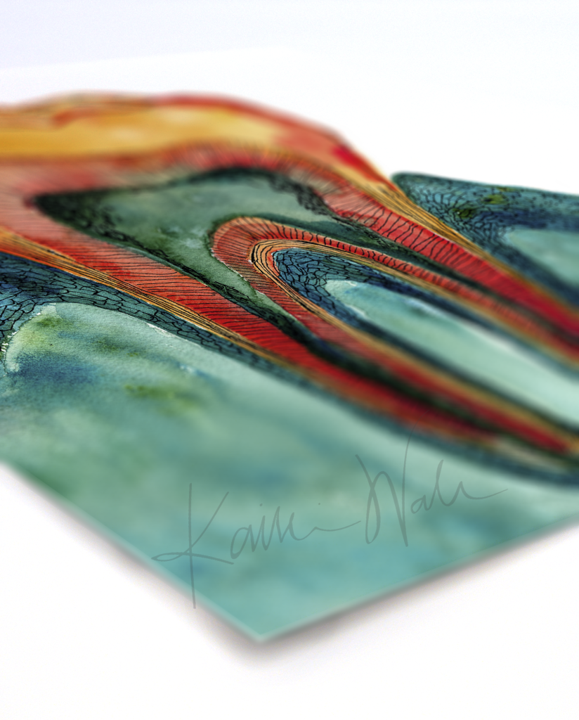 Molar Cross Section Print In Teal Watercolor- Gift for Dentist - Teeth Art