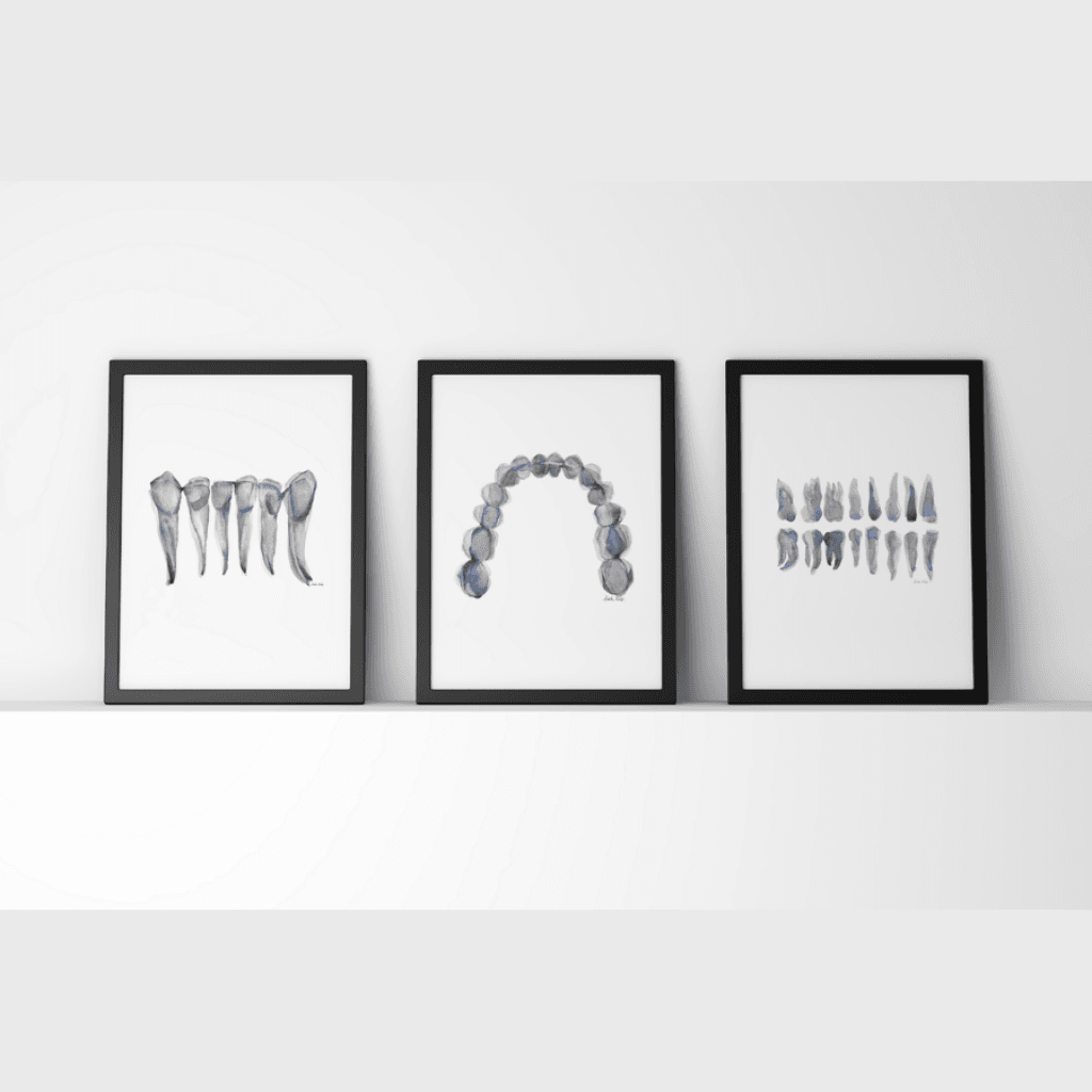 Blue Gray Dental Print Set Watercolor