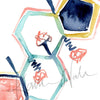 Zoomed in view of a watercolor painting of the testosterone hormone molecular structure.