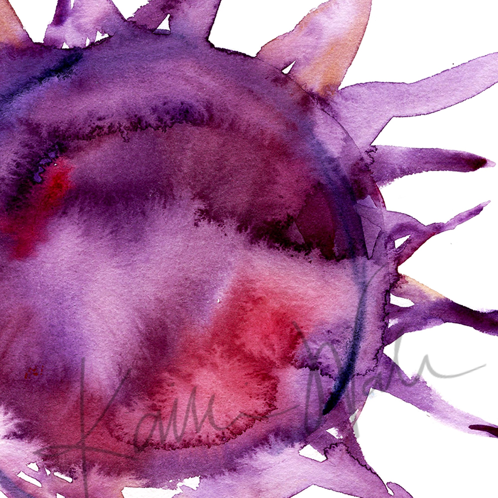 Zoomed in view of a watercolor painting of a platelet.