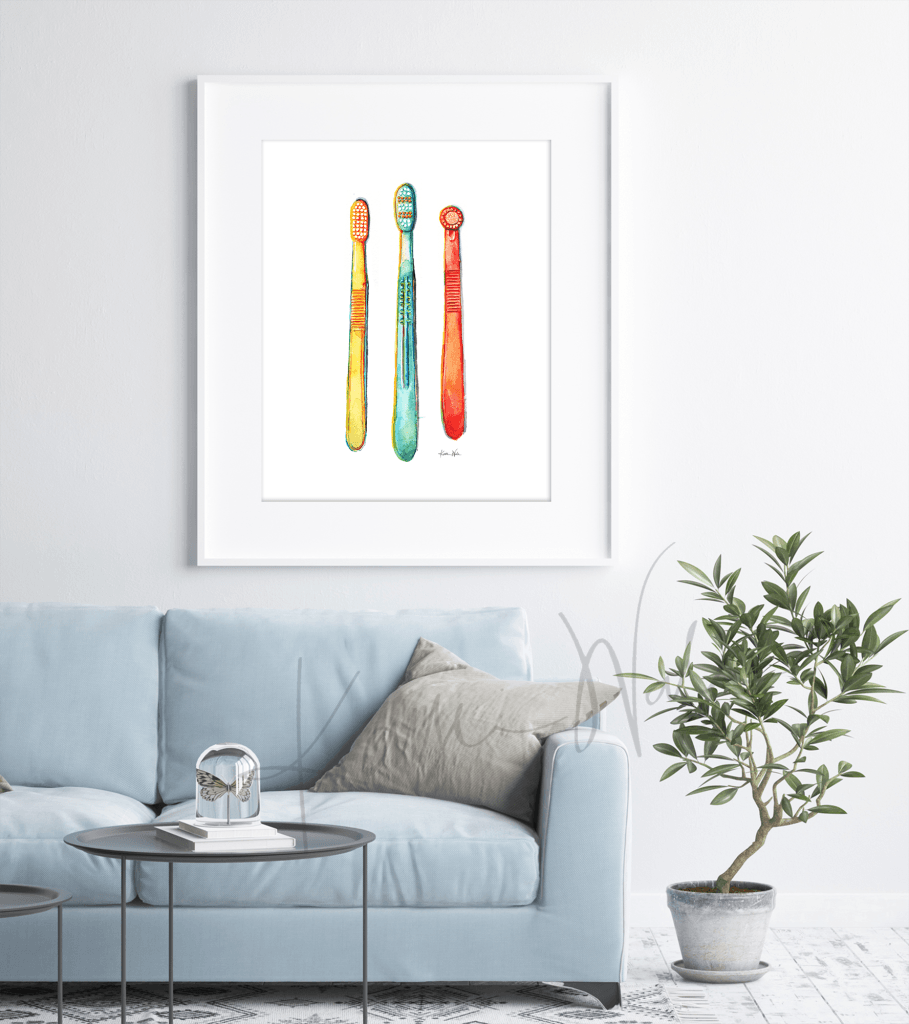 Toothbrushes Watercolor Print