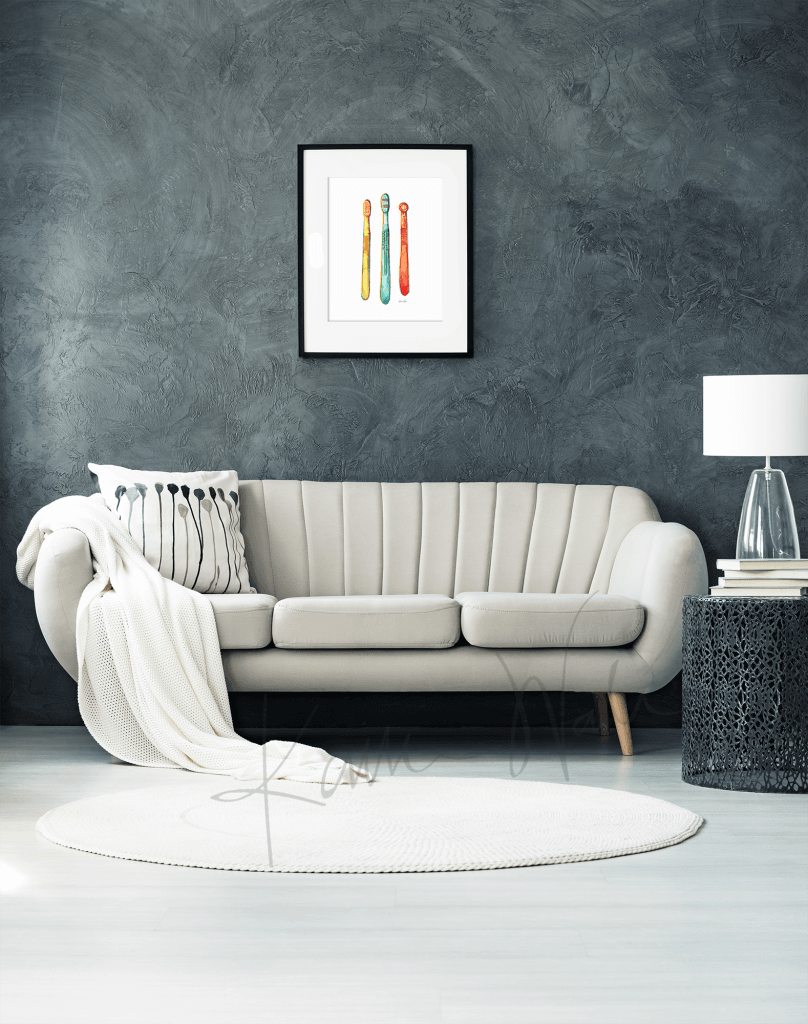 Toothbrushes Watercolor Print