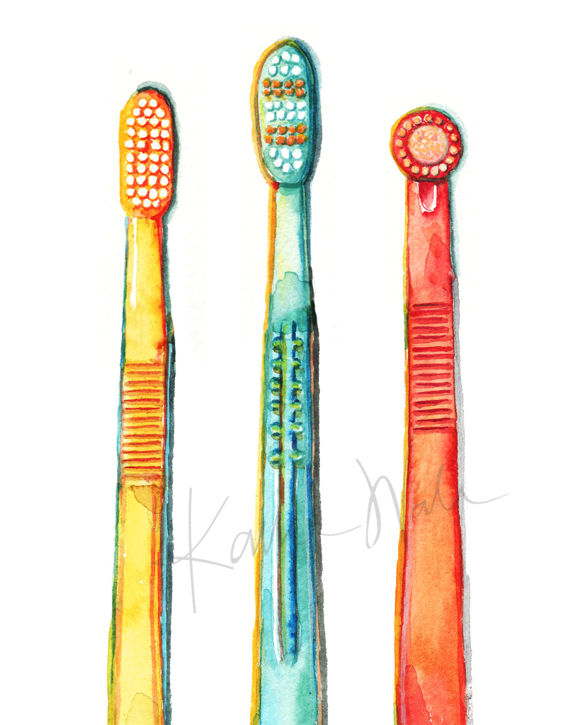 Toothbrushes Watercolor Print