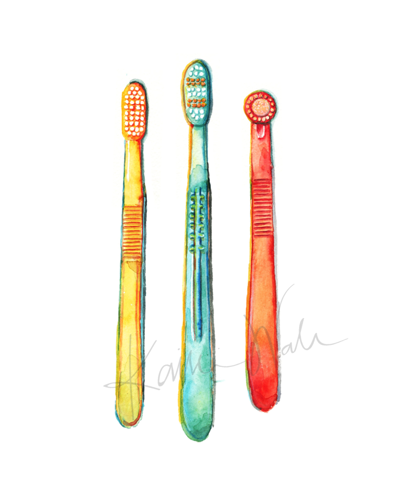 Toothbrushes Watercolor Print