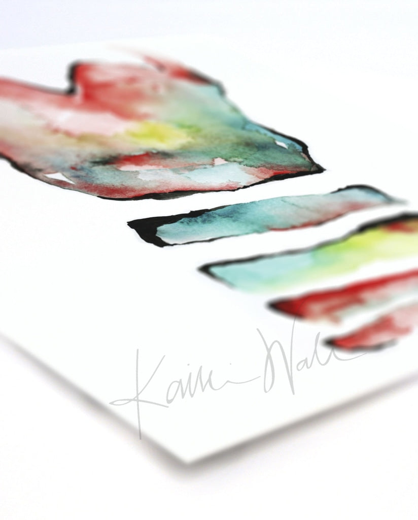 Trachea In Teal Green And Red Print Watercolor