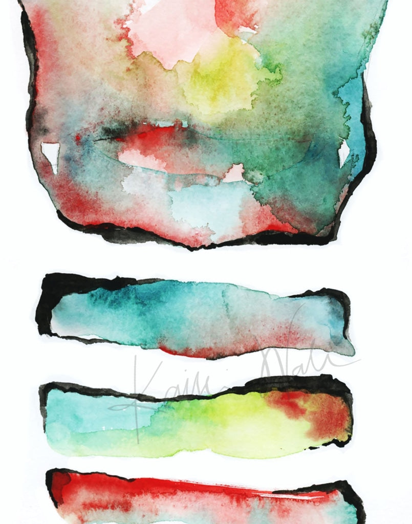 Trachea In Teal Green And Red Print Watercolor