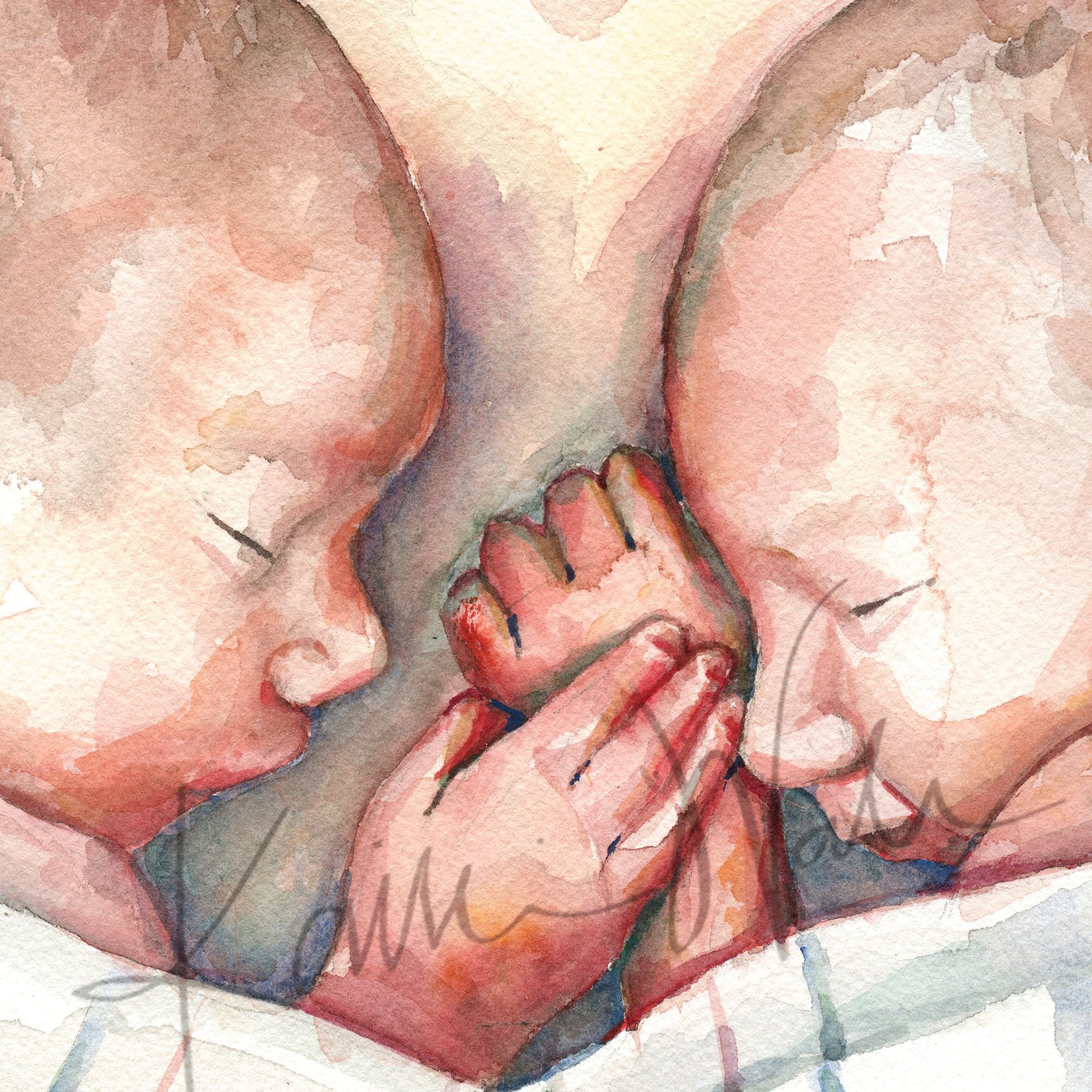 Twins Watercolor Print