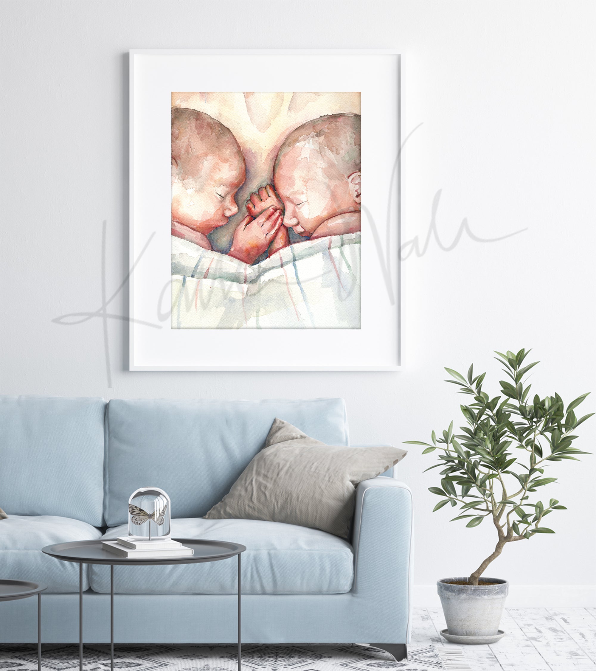 Twins Watercolor Print