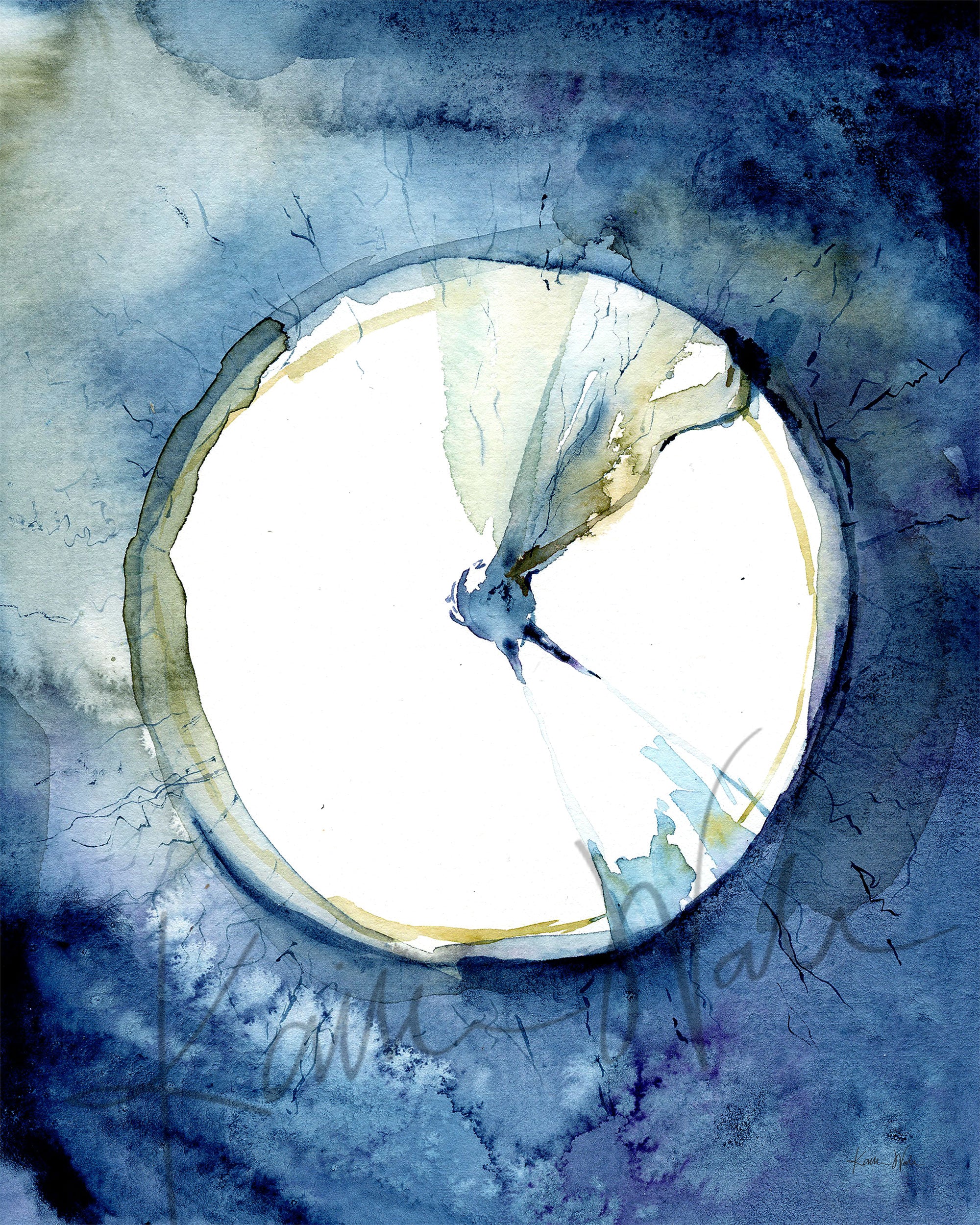 Unframed watercolor painting of an eardrum.