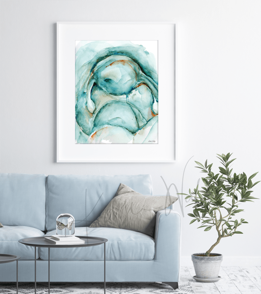 Abstract Uterus In Teal Watercolor Print