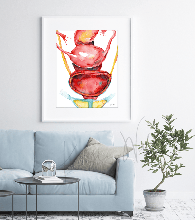 Female Pelvic Anatomy Stack Watercolor Print