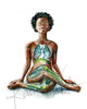 Unframed watercolor painting of a black woman in a seated yoga pose with her eyes closed.